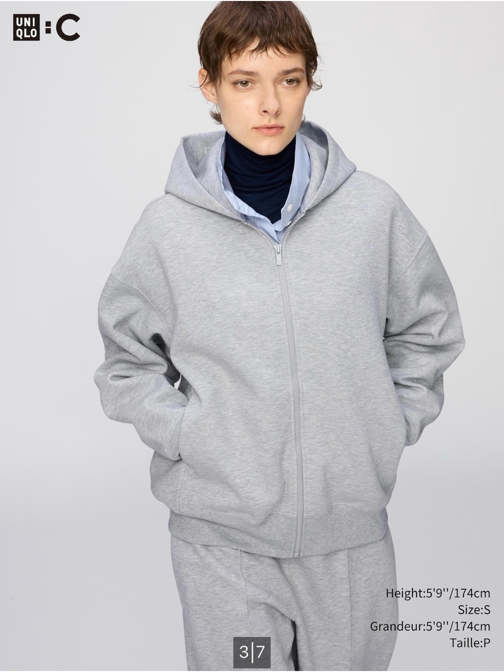UNIQLO Unisexe Light Gray Zip-Up Hoodie
